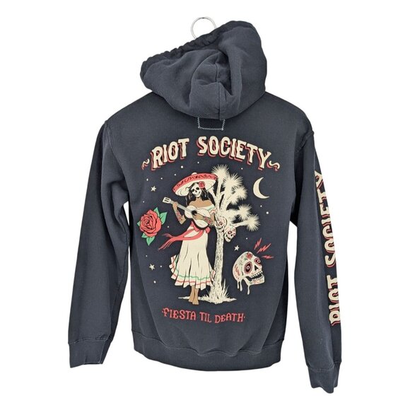 riot society Other - Riot Society Hoodie Size S Fiesta Till Death Skull Rose Pullover Streetwear Y2K
